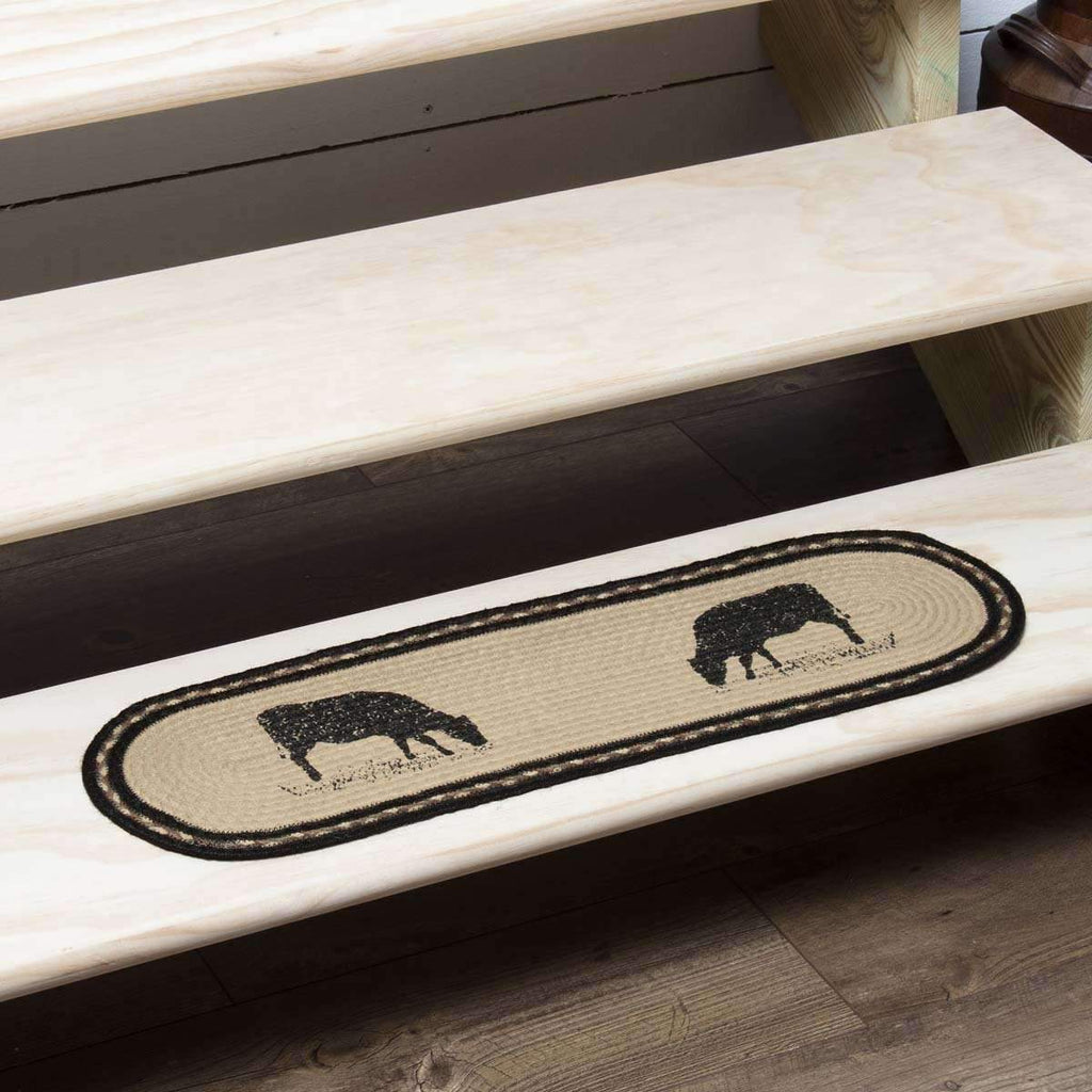 Sawyer Mill Charcoal Cow Jute Stair Tread Oval Latex 8.5x27 - Your Western Decor, LLC