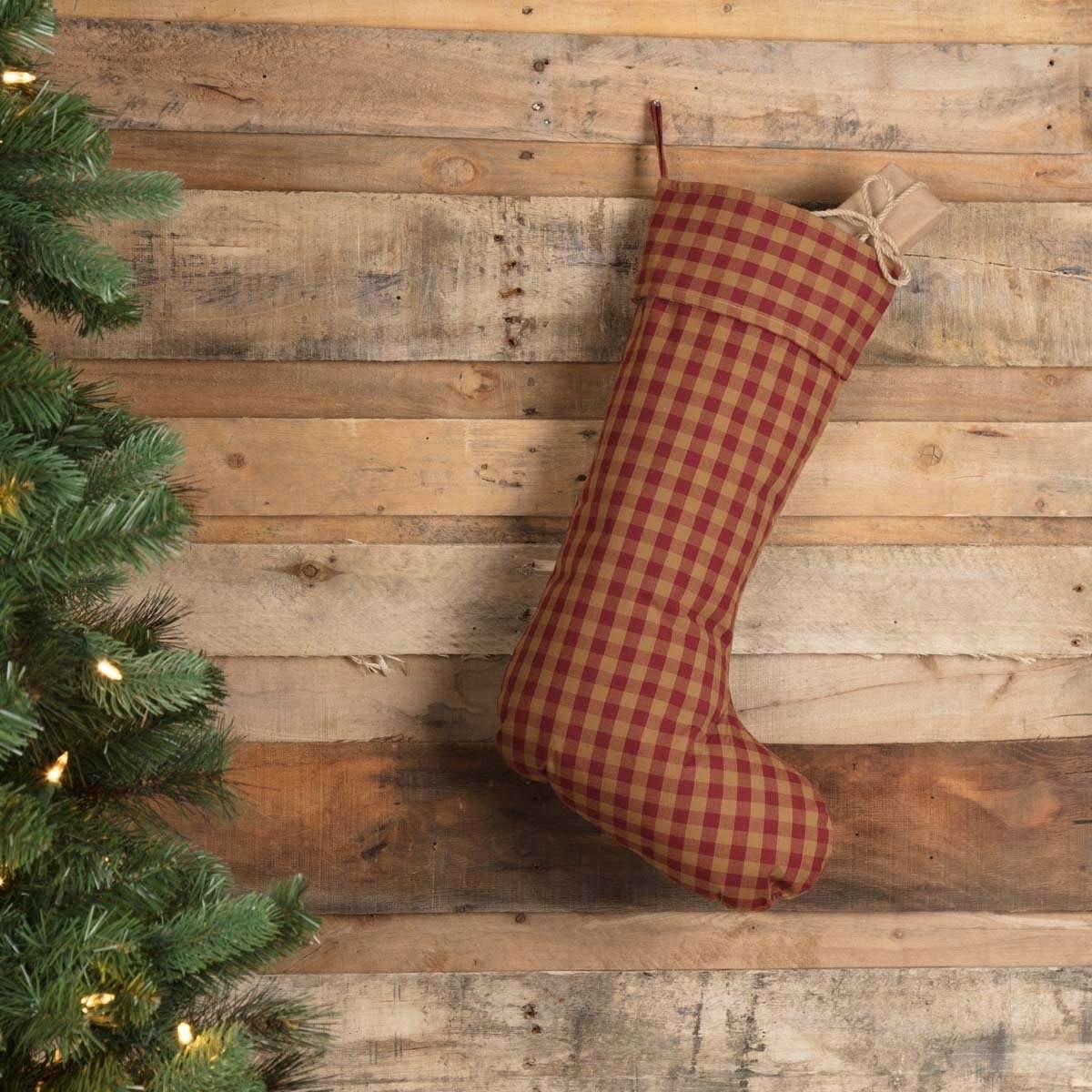 Burgundy Check Stocking 12x20 - Your Western Decor, LLC