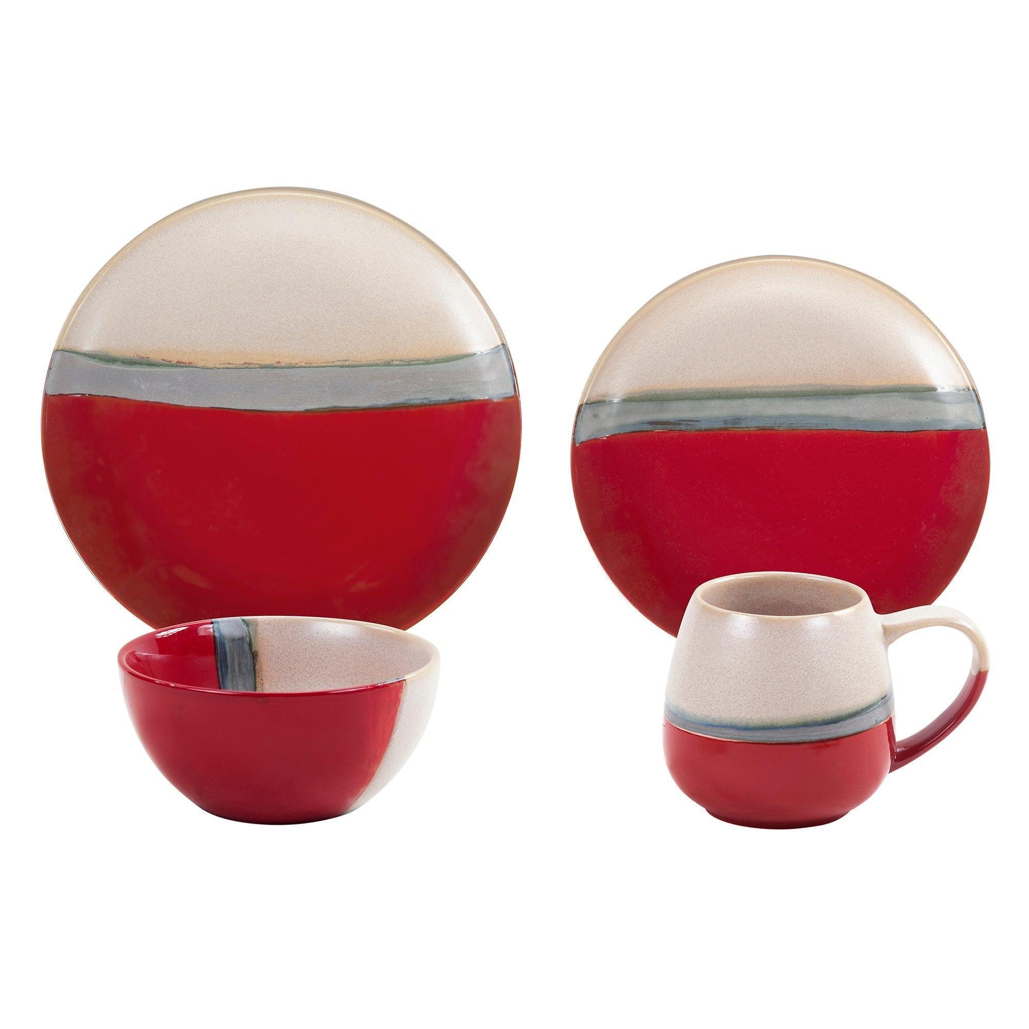 Vermillion Canyon Dinnerware in red, cream, and taupe - hand painted ceramic - Your Western Decor