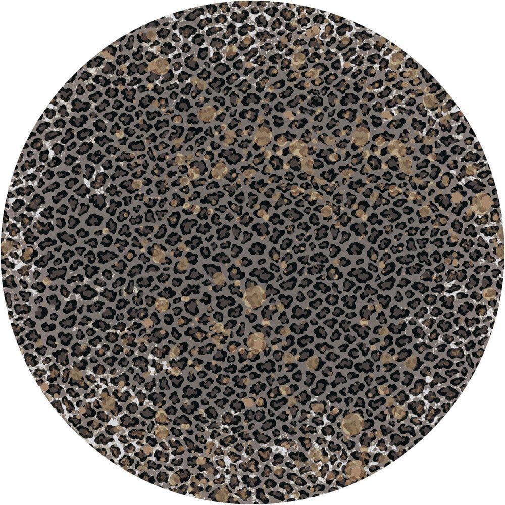Leopard Print Round Area Rug with gold accents. Made in the USA. Your Western Decor, LLC