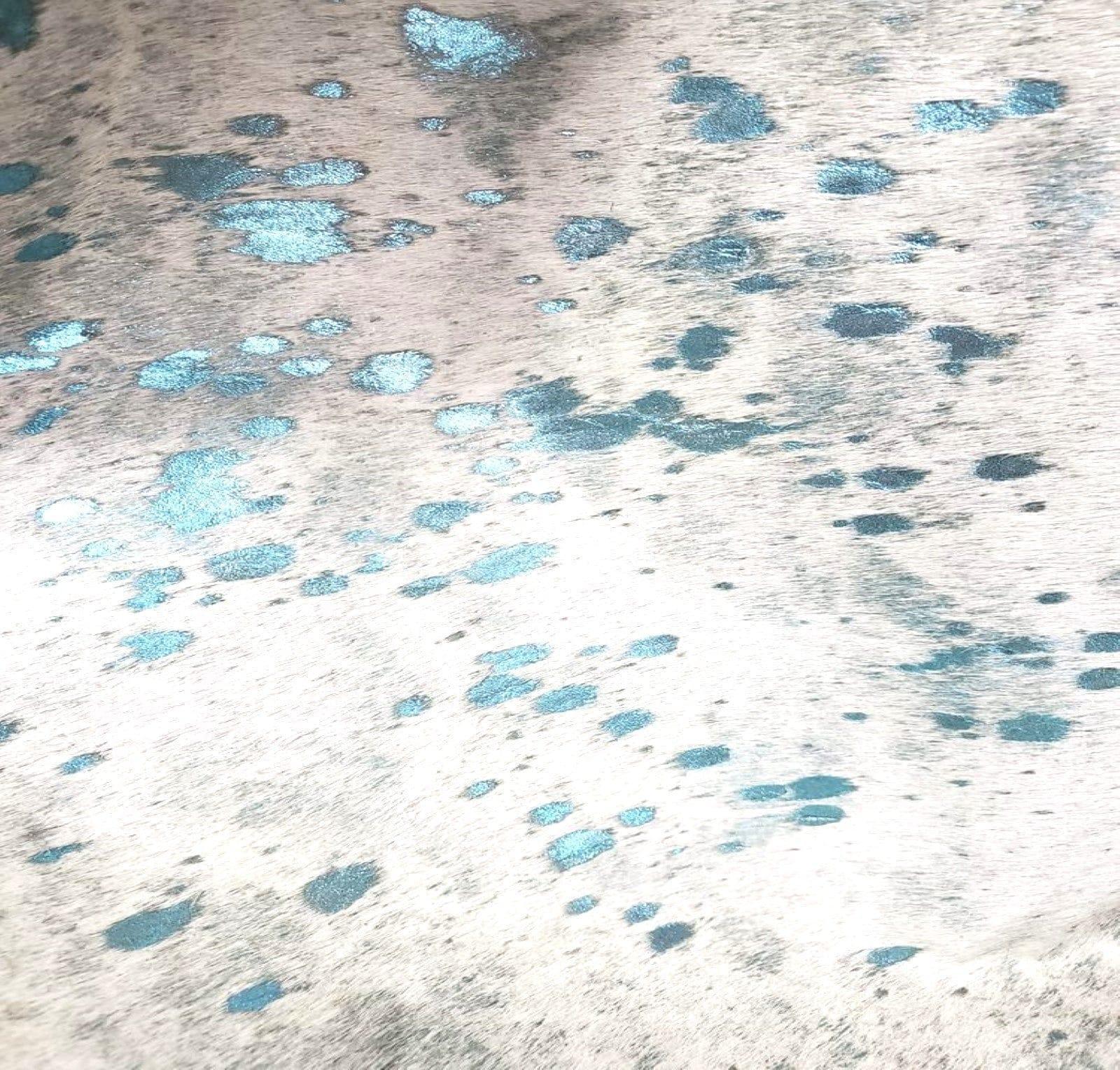 Acid Wash Baby Blue on White Cowhide - Your Western Decor Design Studio