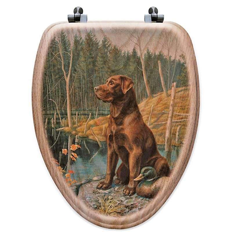Alert Labrador, Oak Art Toilet Seats - Made in the USA - Your Western Decor, LLC