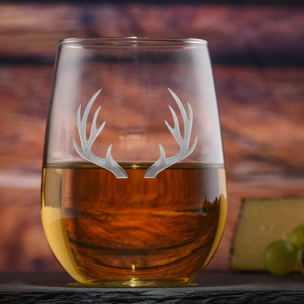Engraved Antler Stemless Wine Glasses - Your Western Decor