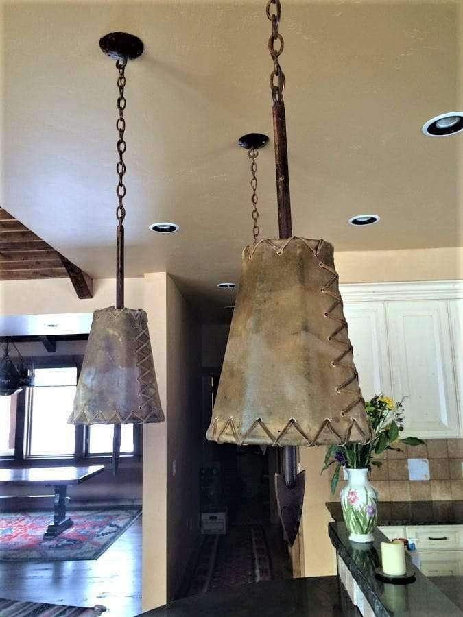Rustic Rawhide and arrow, handmade pendant lights. Southwestern design, made in the USA