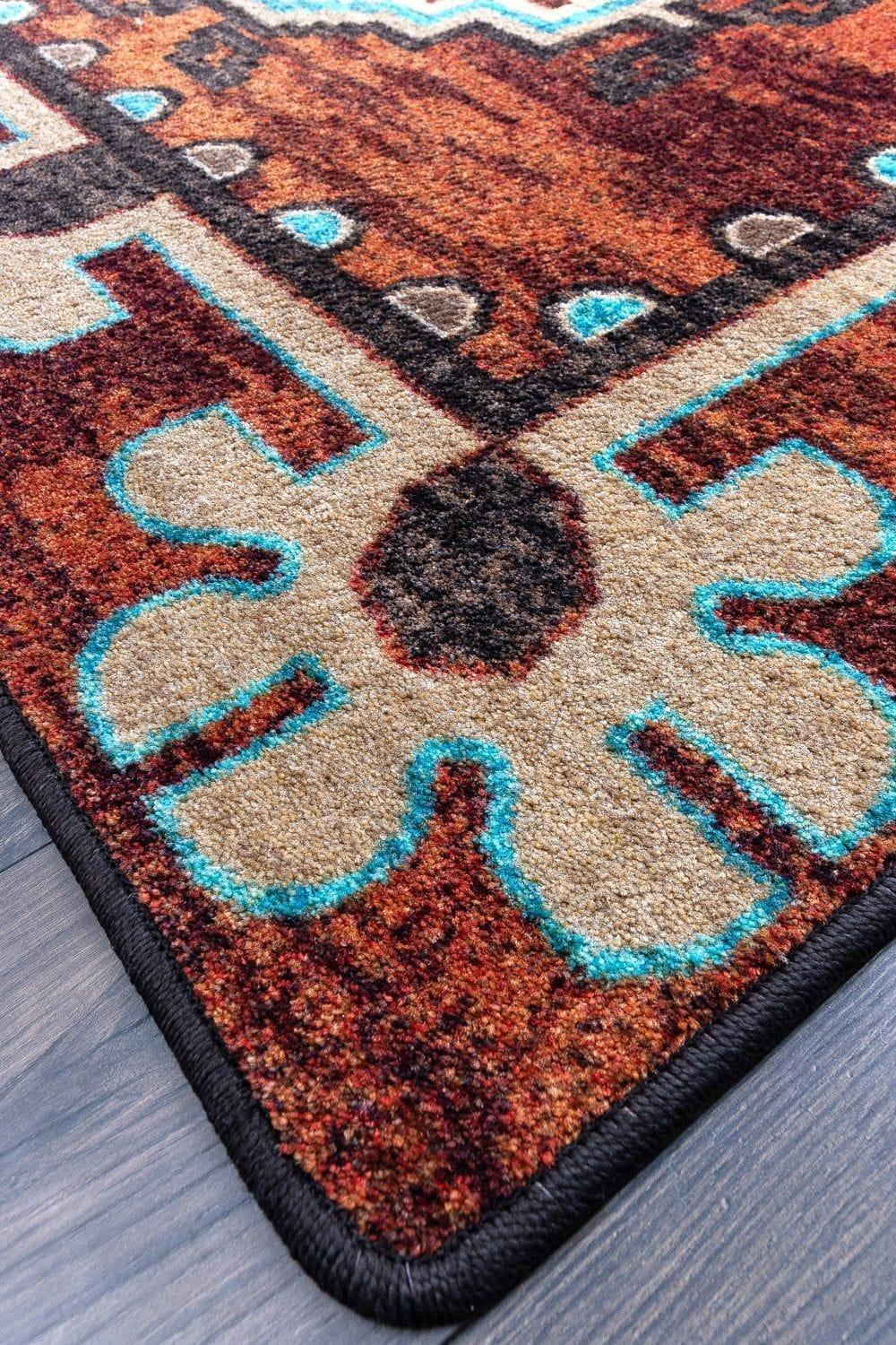 Badlands Area Rugs in Rust corner detail - made in the USA - Your Western Decor