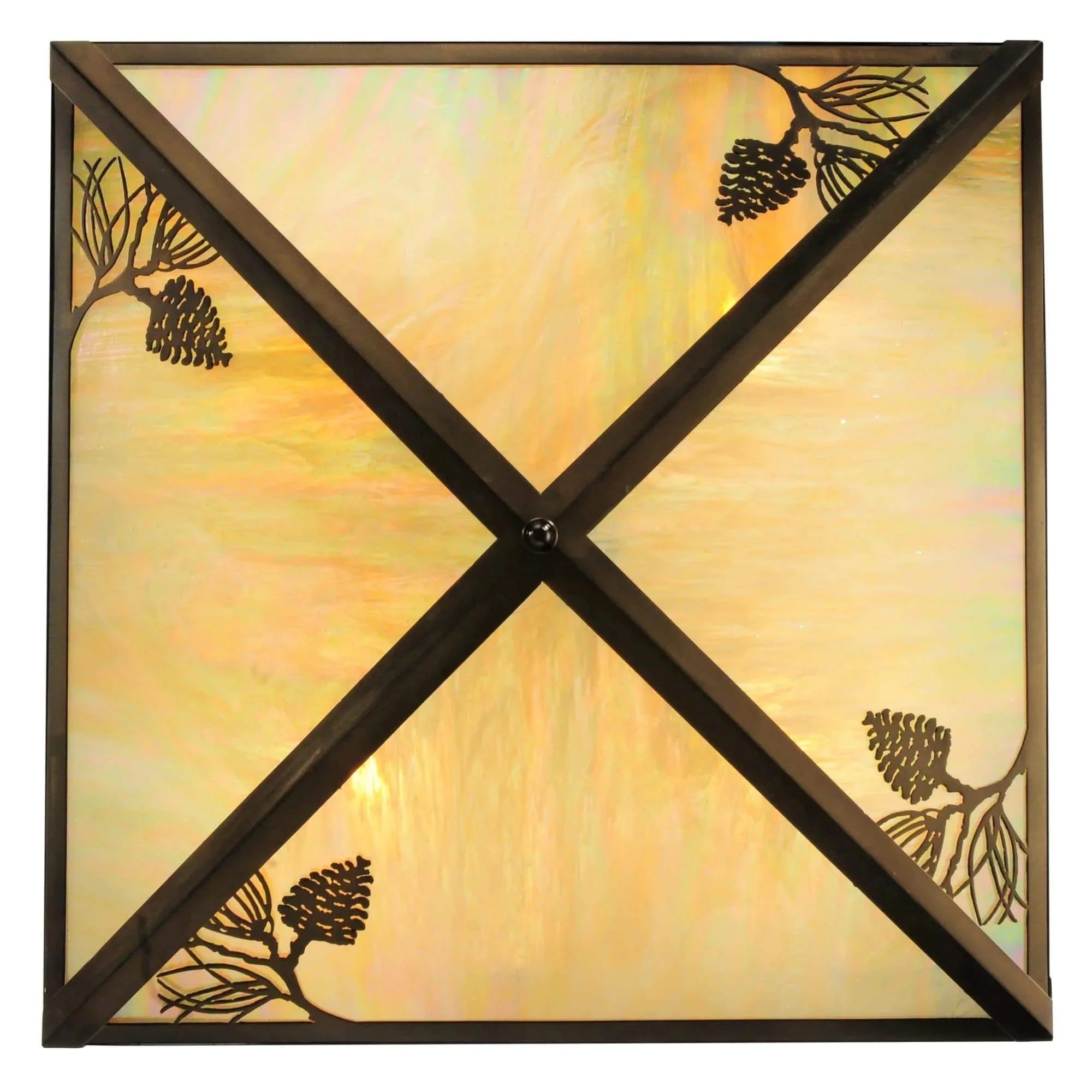 Iridescent beige panels of lodge pendant light. Custom made in the USA