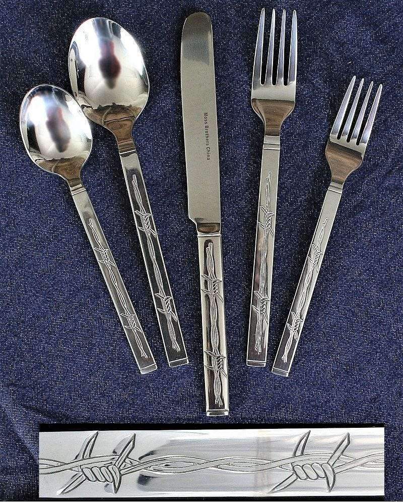 Forged stainless steel barbed wire engraved silverware 16-pc set - Your Western Decor