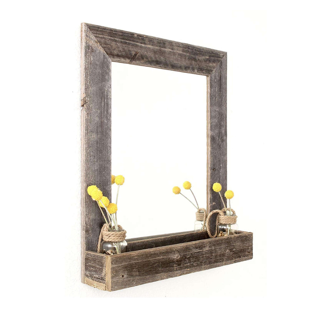 Reclaimed barn wood mirror with box shelf - Your Western Decor