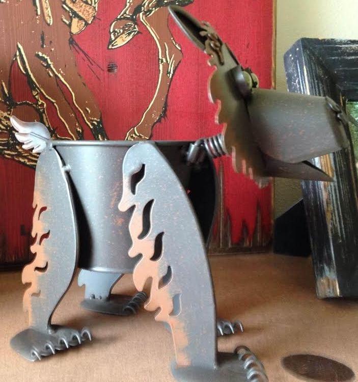 Metal bear cub small planter - Your Western Decor