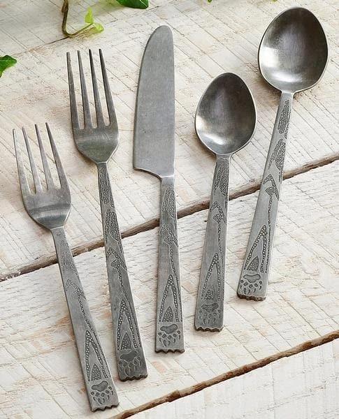 Rustic, burnished bear paw print flatware set. Your Western Decor, LLC