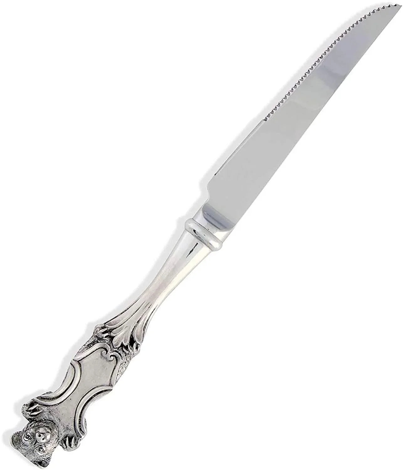 stainless steel and pewter bear carved steak knives
