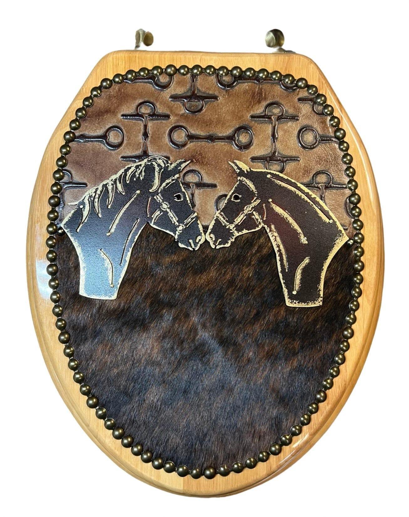 Horses & Cowhide Toilet Seat made in the USA - Your Western Decor
