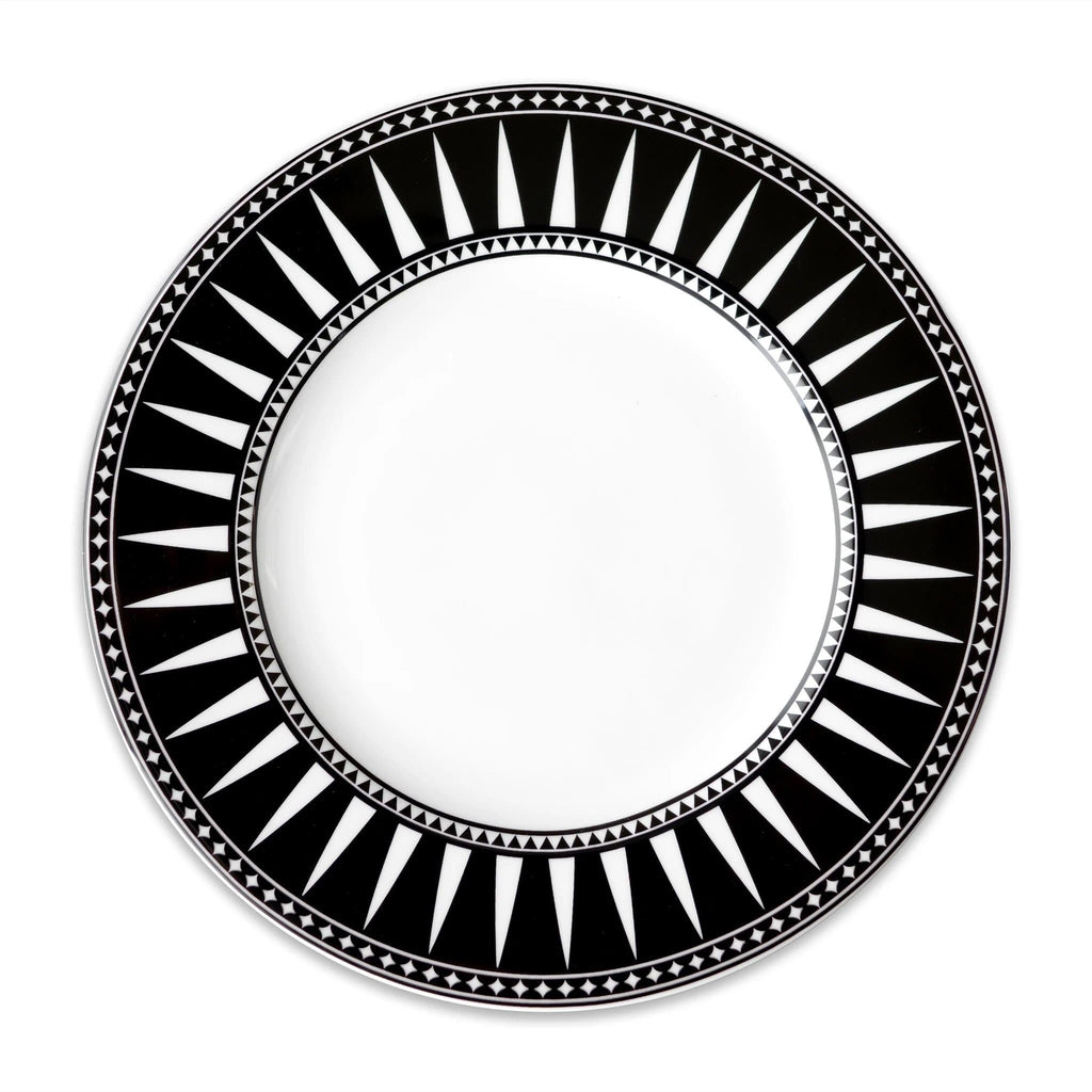 Black and white pattern porcelain dinner plate. Made in the USA. Your Western Decor