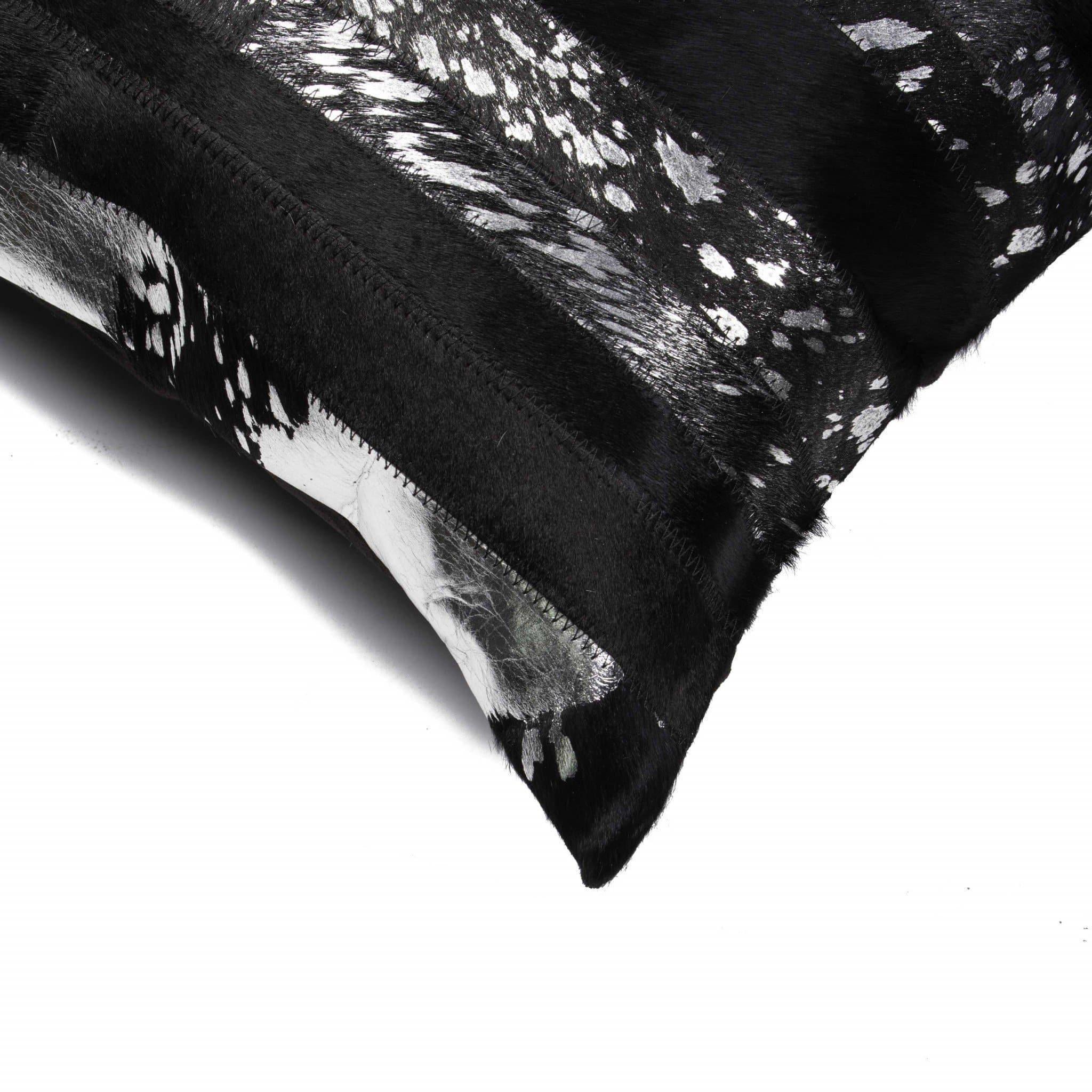 Torino Black & Silver Cowhide Throw Pillow - Your Western Decor