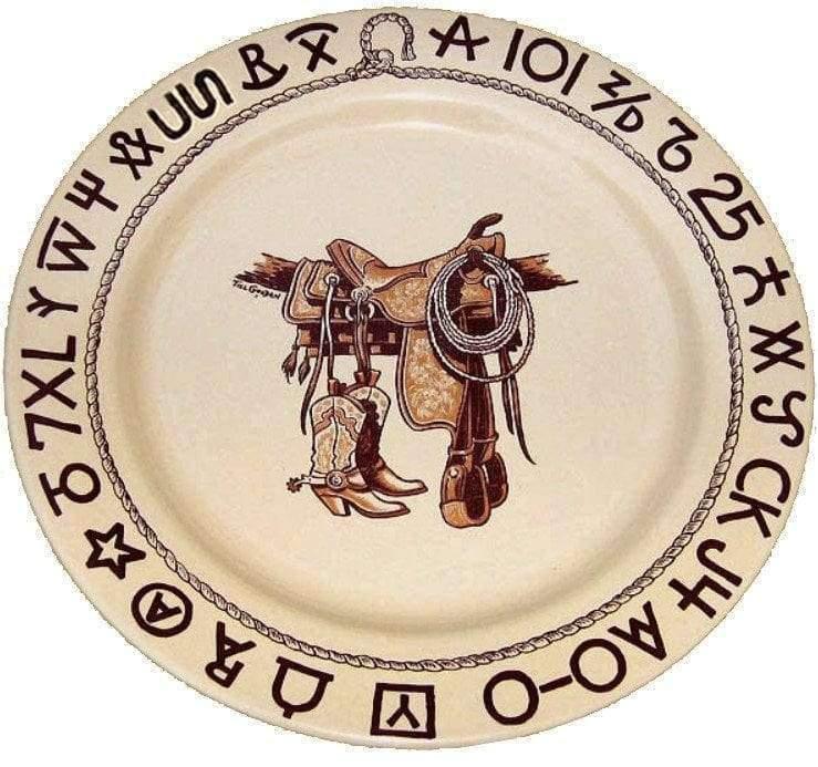 Boots and saddle western china dinner plates. Made in the USA. Your Western Decor