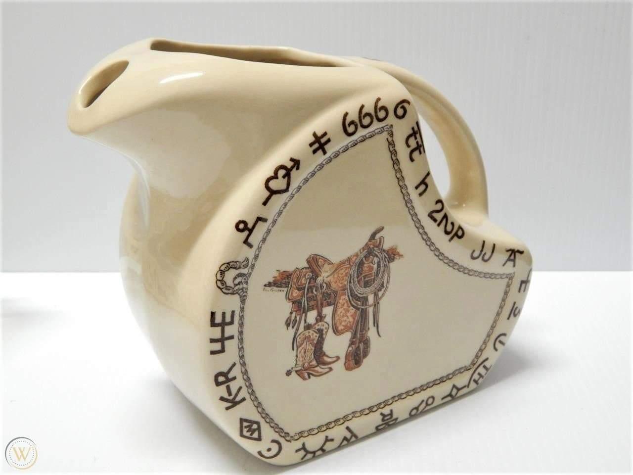 wallace china boots, saddle and brands pitcher, made in the USA