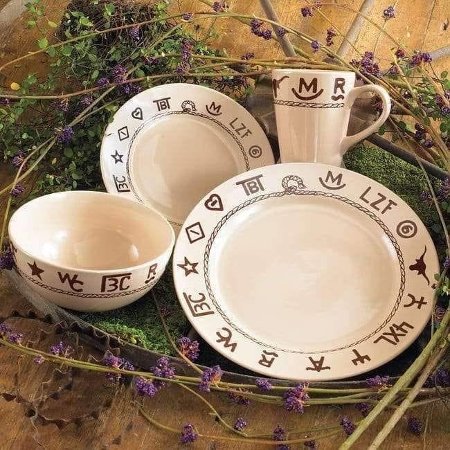 ranch branded western dinnerware in beige with brown brands - Your Western Decor