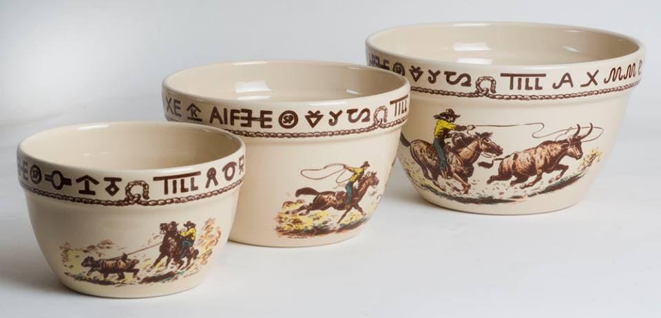 Westward ho Wallace china mixing bowls. Vintage western dishes. Your Western Decor