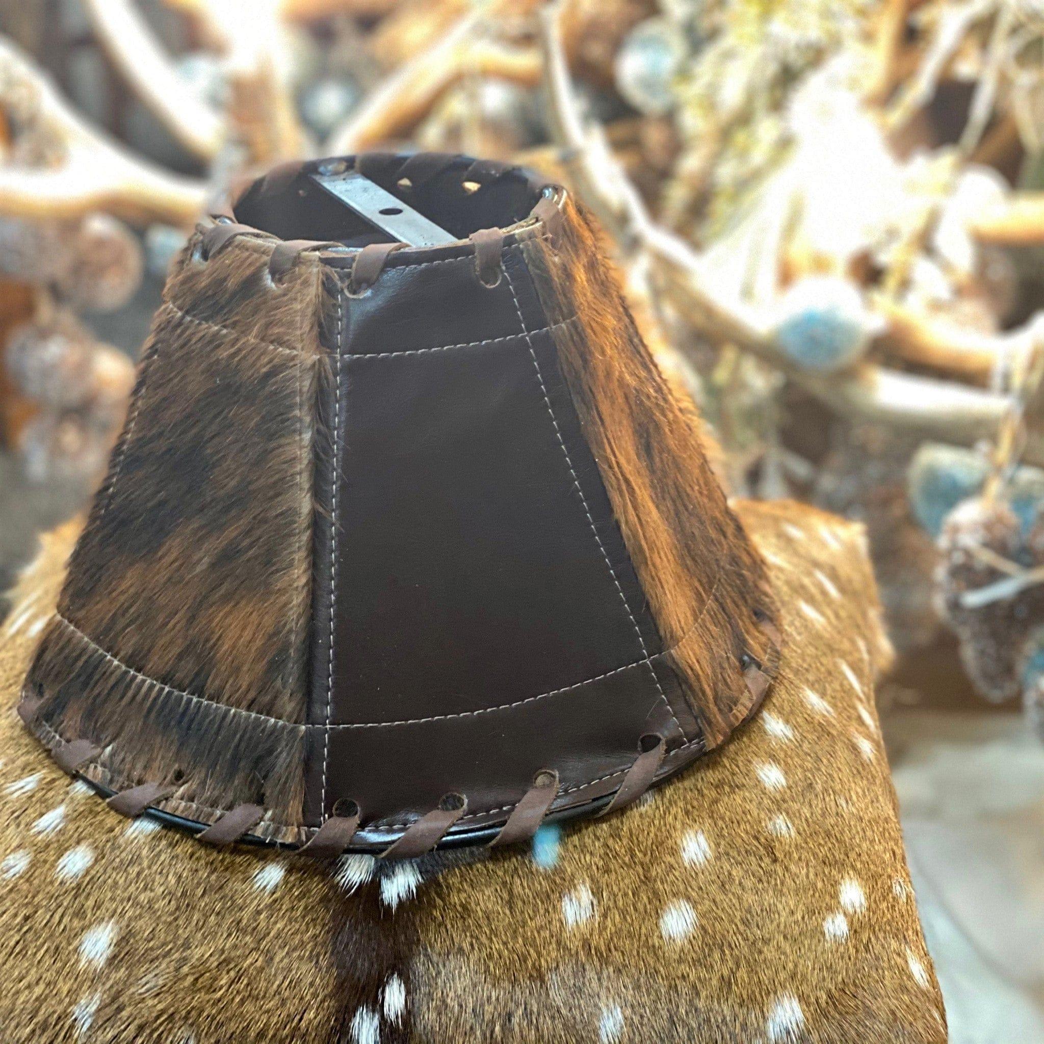 Brindle cowhide and smooth brown leather lamp shade 12" - made in the USA - Your Western Decor
