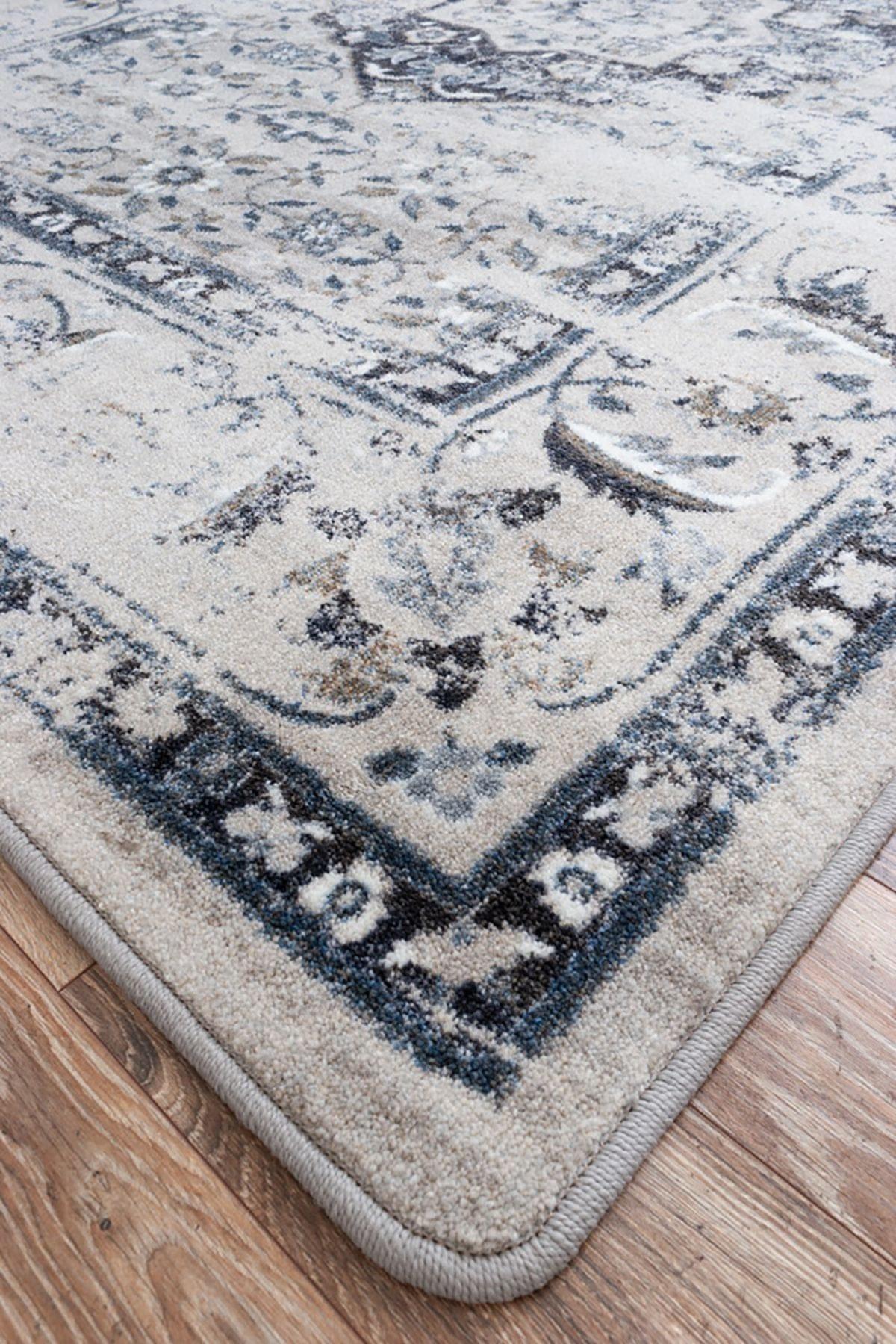 Bristol Mist Distressed Blue/Grey Rug Corner Detail - Your Western Decor, LLC