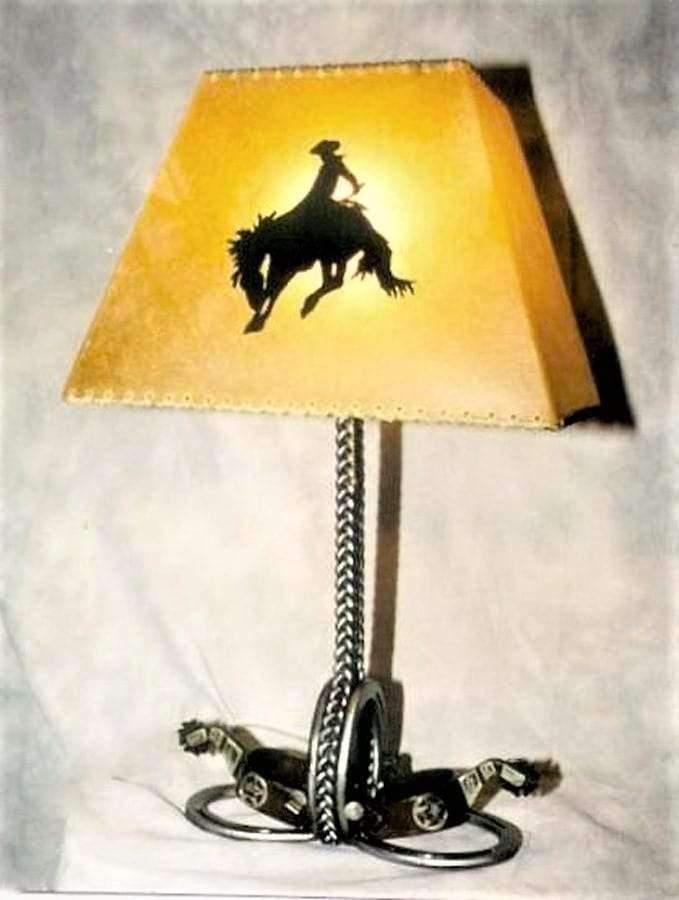 Hand forged braided iron, horse shoes and spurs western lamp - made in the USA - Your Western Decor