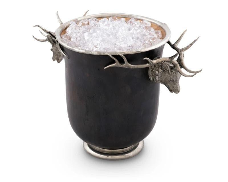 Bronze lodge style ice bucket with pewter elk bust handles. Free shipping. Your WesterN Decor