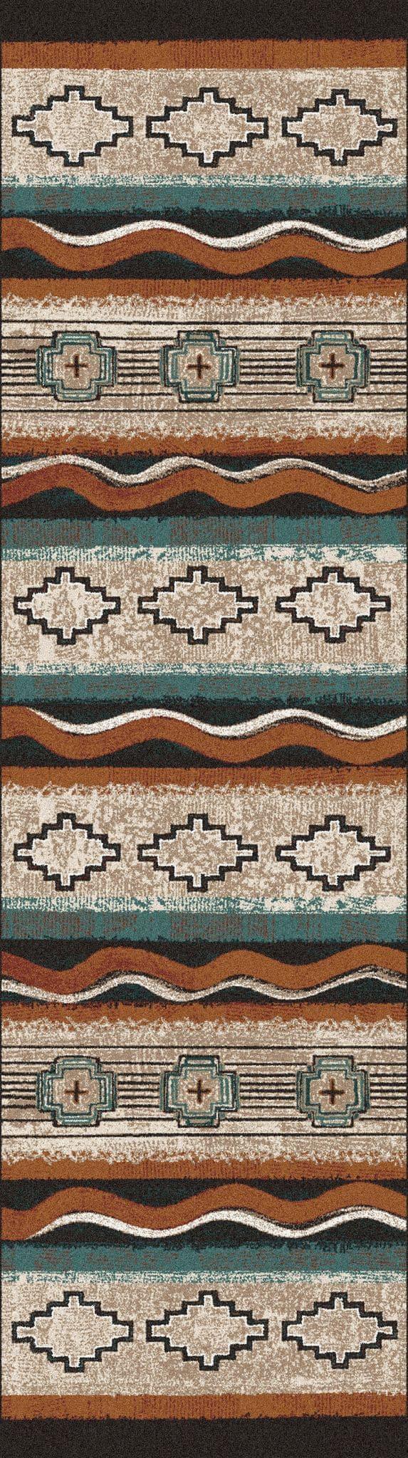 buckskin, turquoise, black, beige southwestern area runner rug