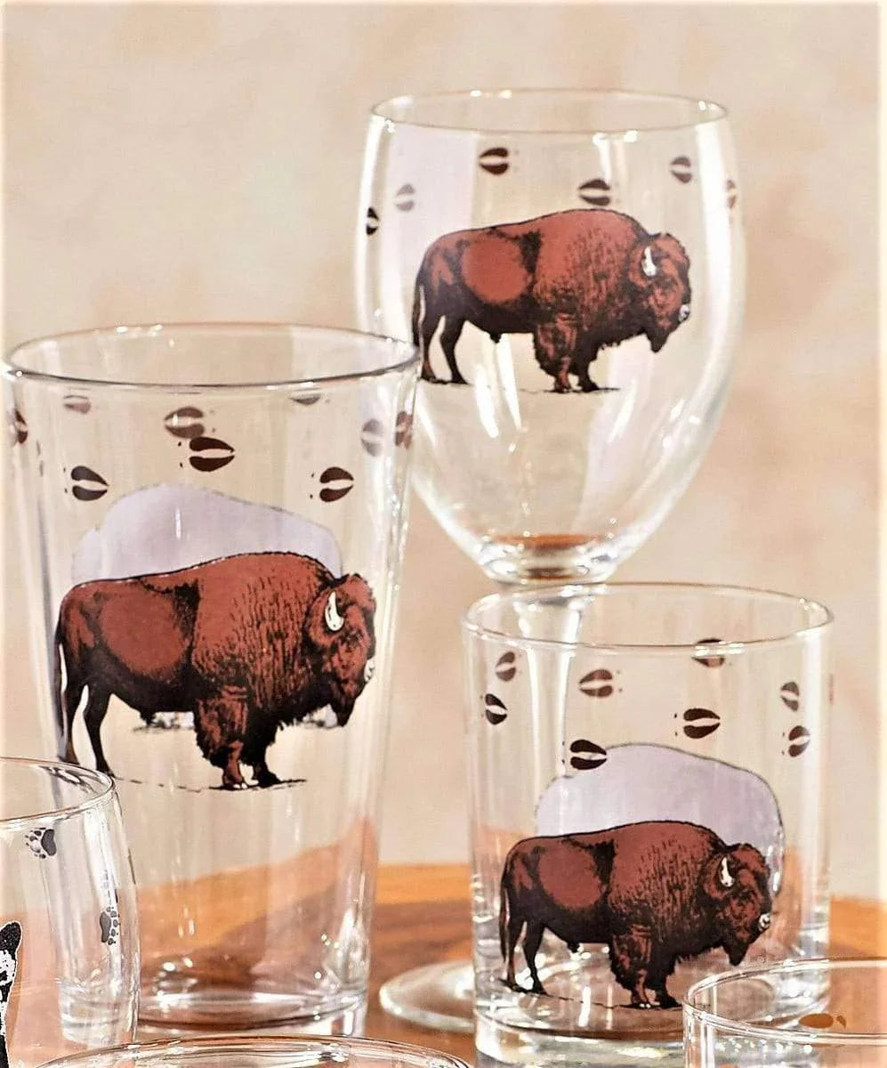 Glassware with printed buffalo and buffalo tracks - Your Western Decor