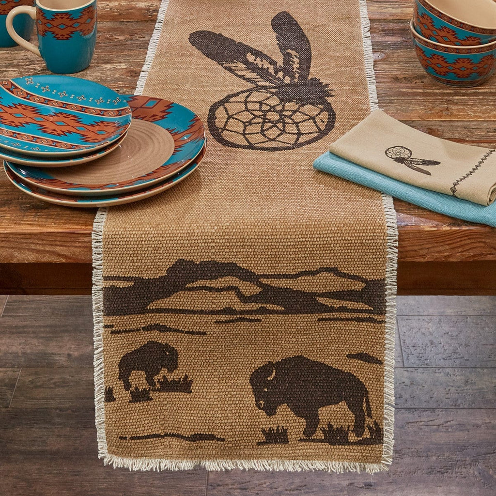 Rustic bison woven table runner, frayed edges. 2 sizes. Your Western Decor