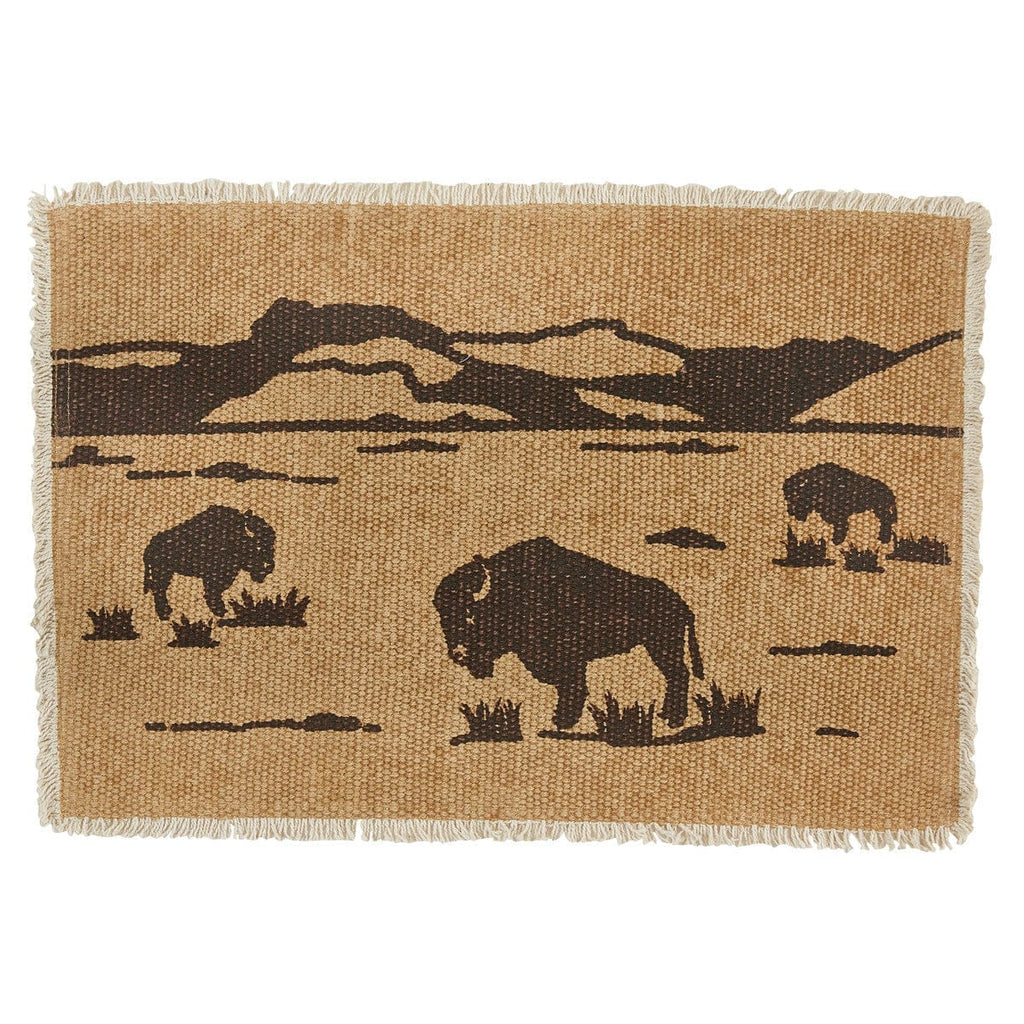 Buffalo tan woven placemat set with frayed edges. Set of 4. Your Western Decor