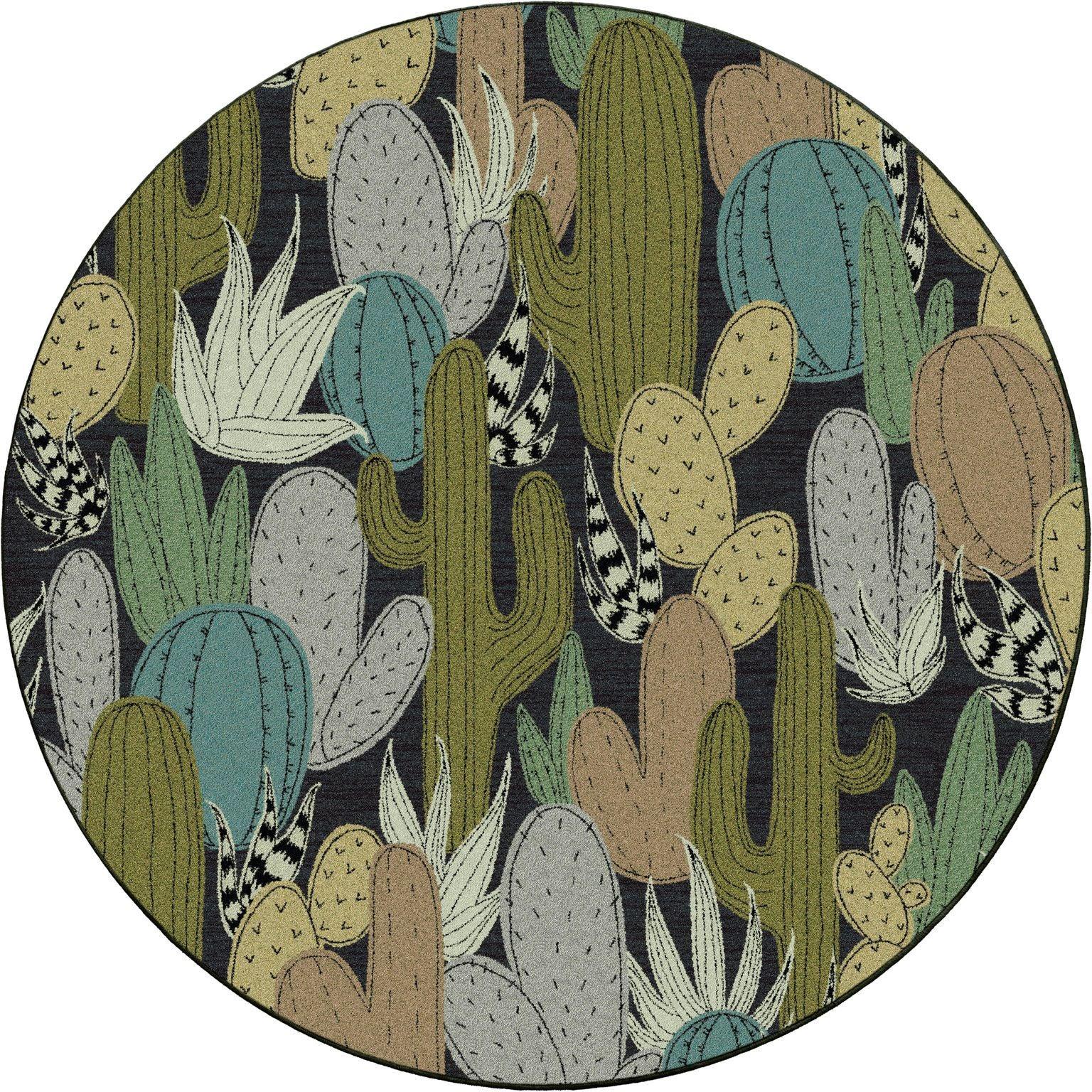 Cacti Cluster Southwestern Round Area Rug made in the USA - Your Western Decor