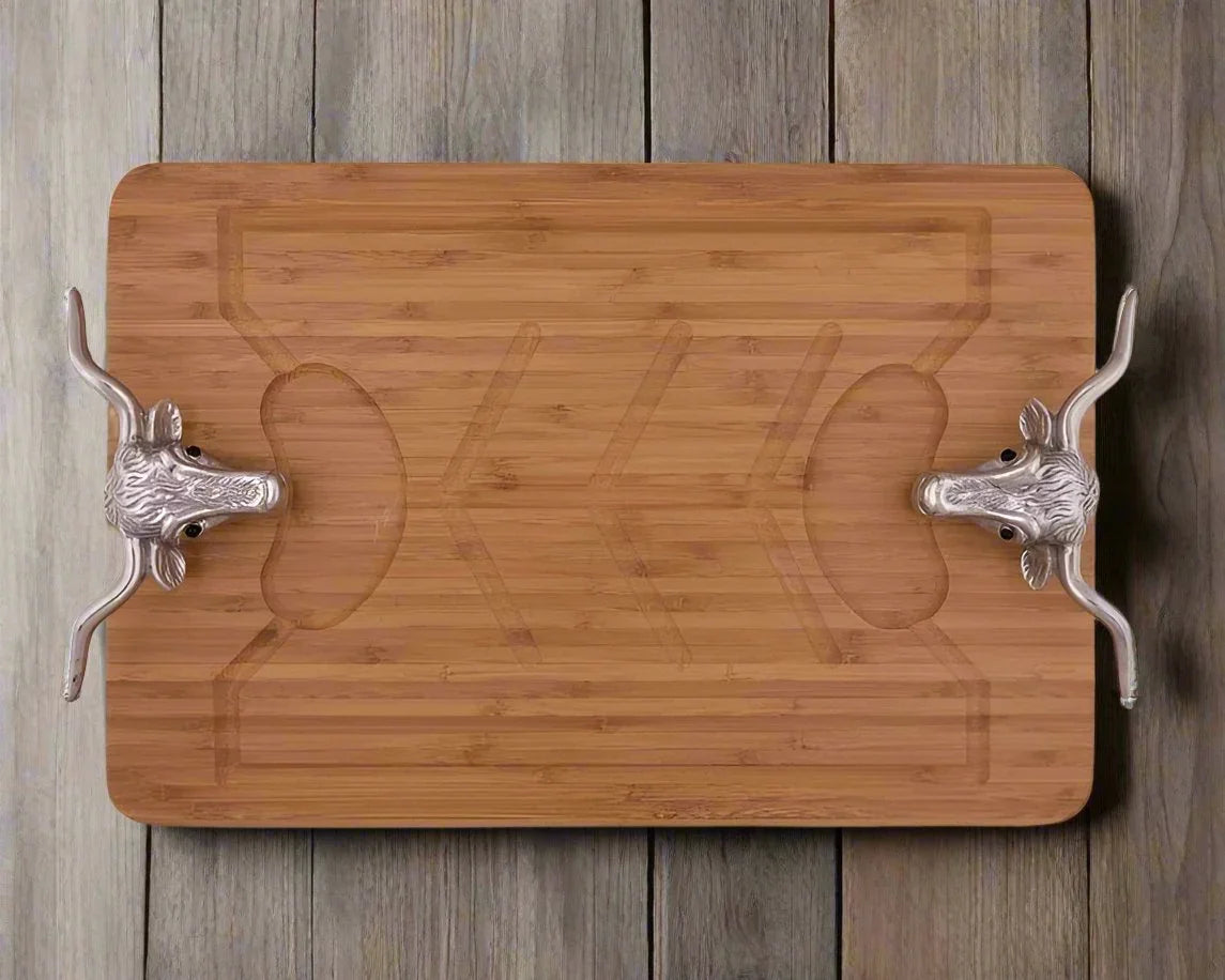 Handmade Carving Board with Longhorn Handles - Your Western Decor