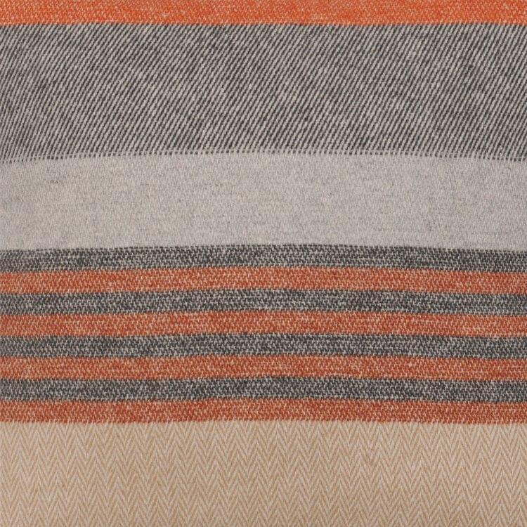 Chandler Stripe Blend upholstery fabric featuring warm rust, gray, and ivory woven stripes.
