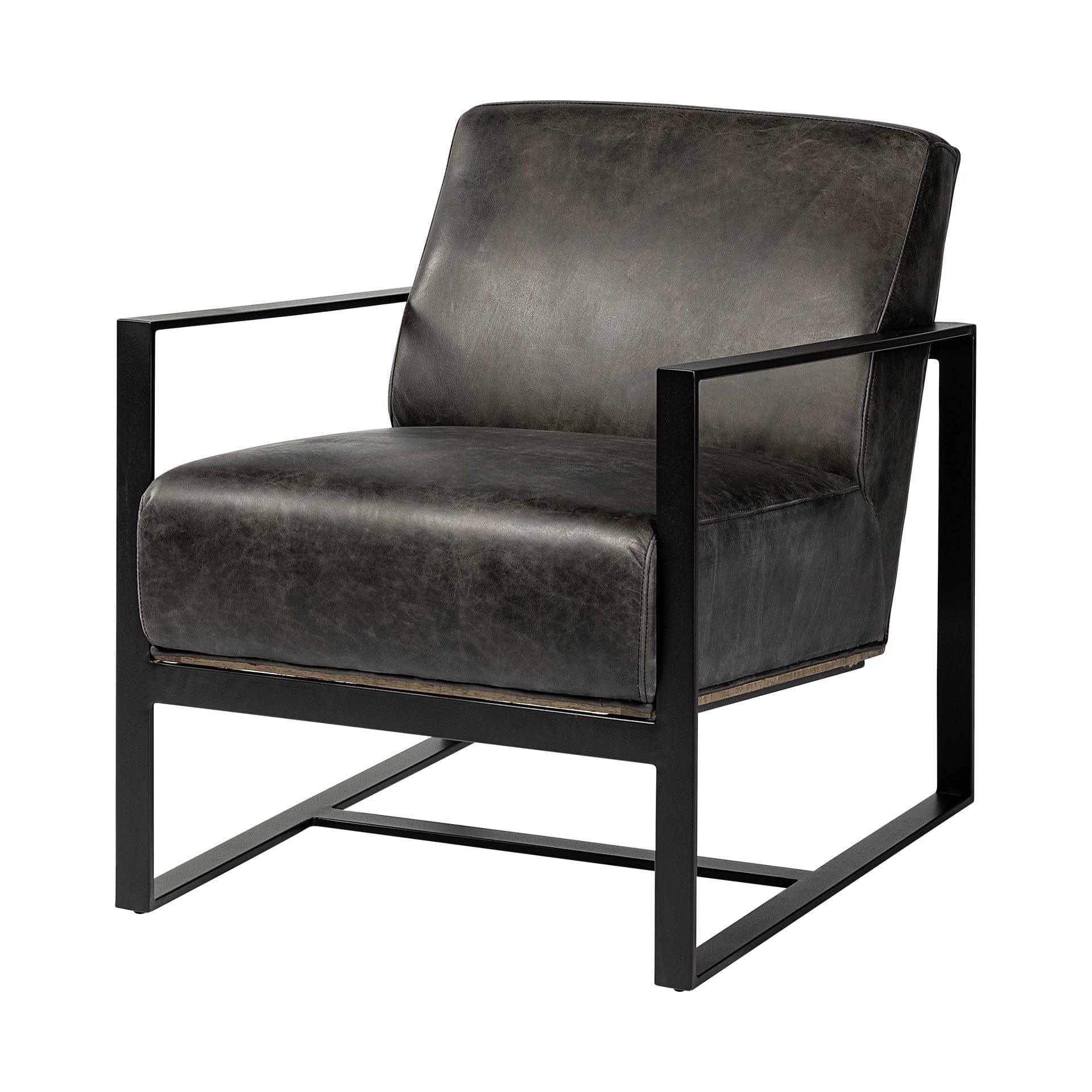 Riley Charcoal Leather Accent Chair with Iron Frame - Your Western Decor