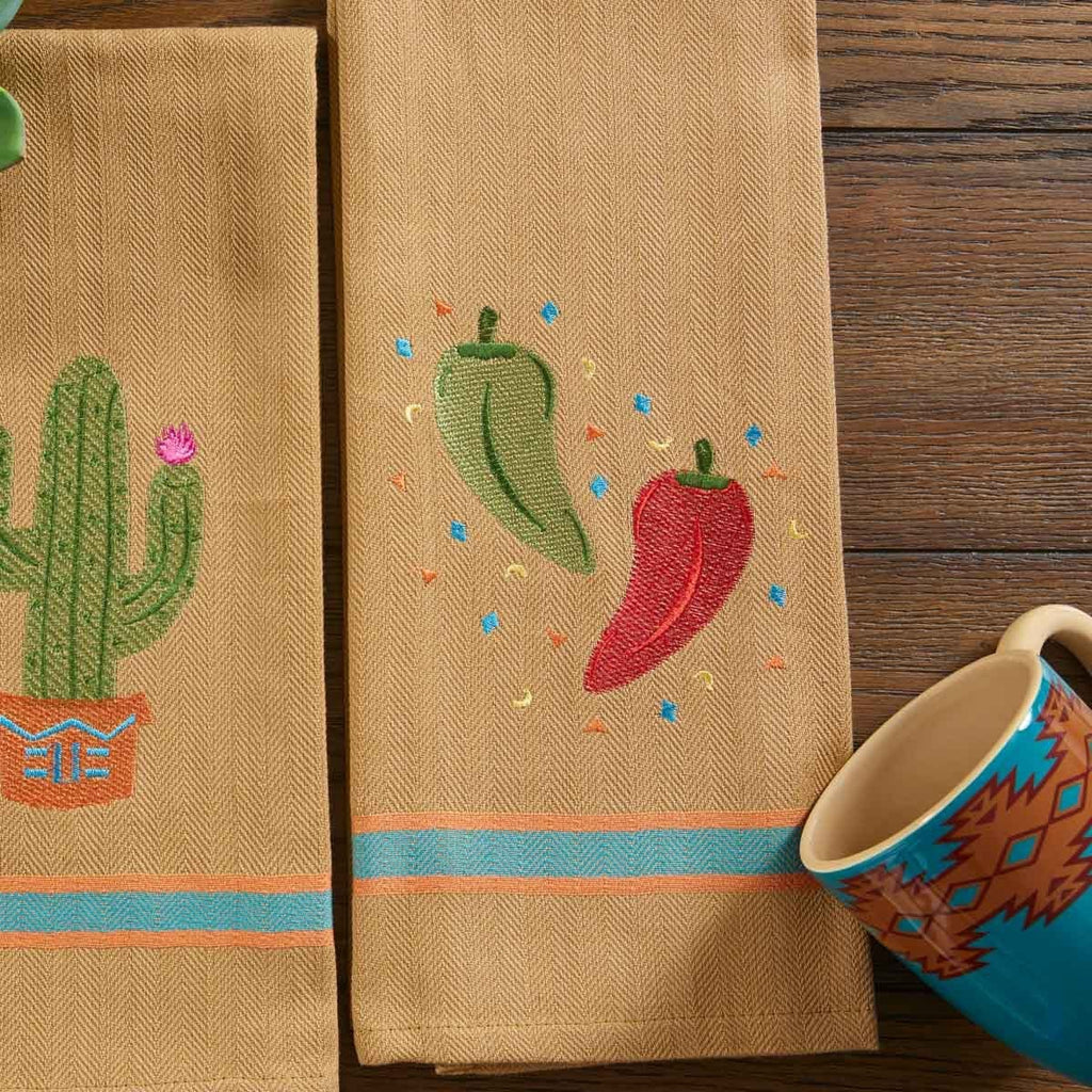 Embroidered Chili Pepper Kitchen Towels - Your Western Decor
