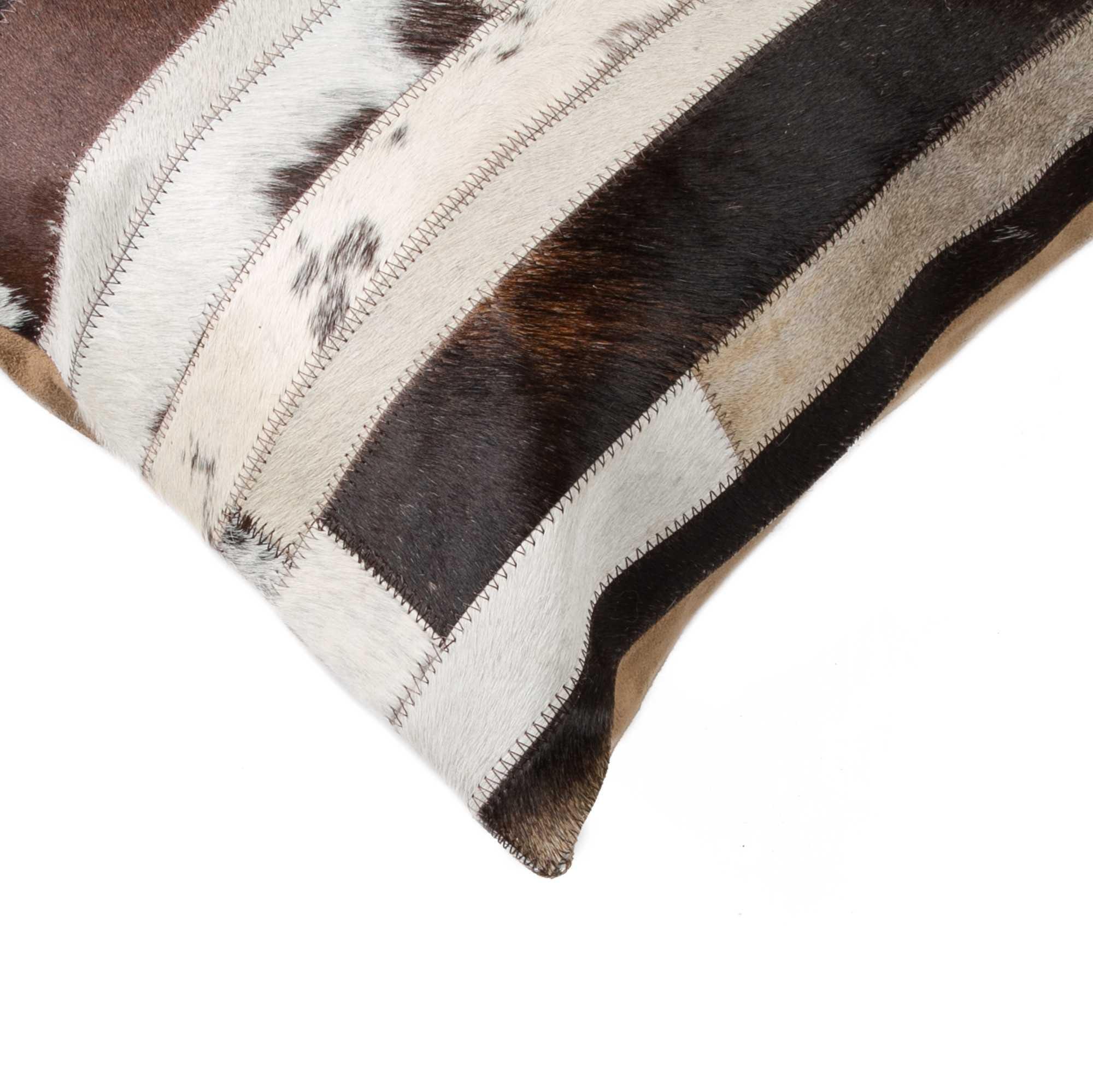 Chocolate and Natural Cowhide Patchwork Pillow - Your Western Decor, LLC