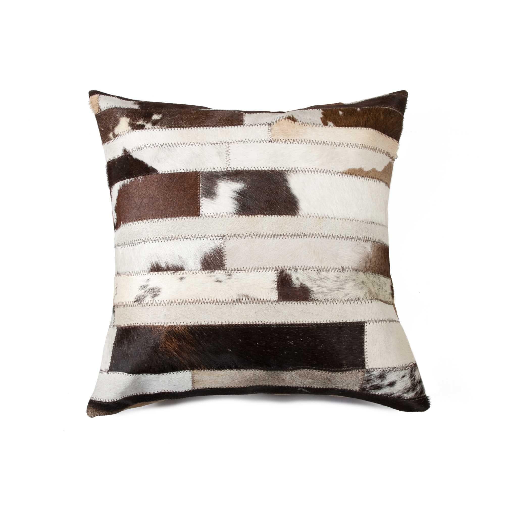 Chocolate and Natural Cowhide Patchwork Pillow - Your Western Decor, LLC