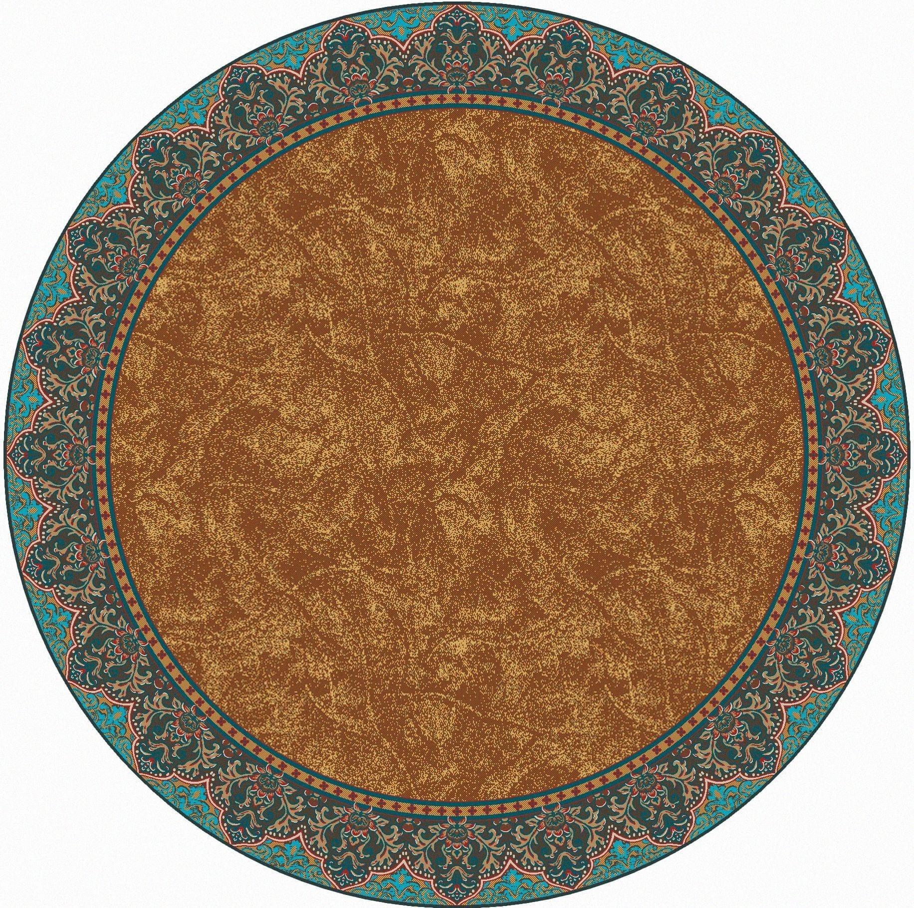 Cognac & Turquoise Elegant Western Round Area Rug made in the USA - Your Western Decor