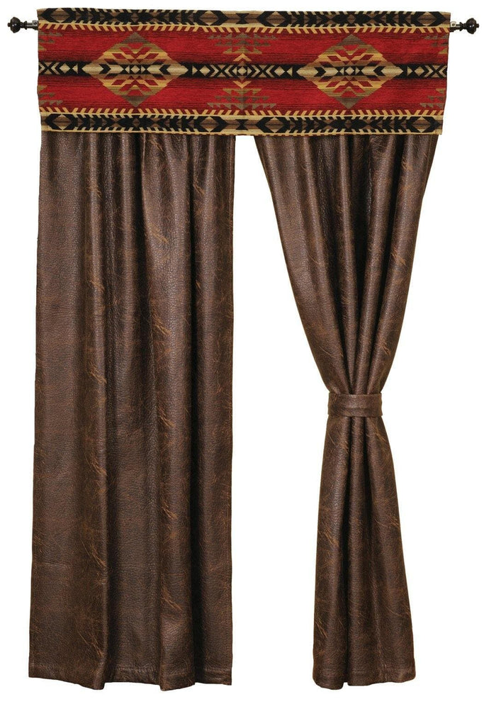 Southwest Sorrel valance and colt coffee faux leather curtains. Made in the USA. Your Western Decor
