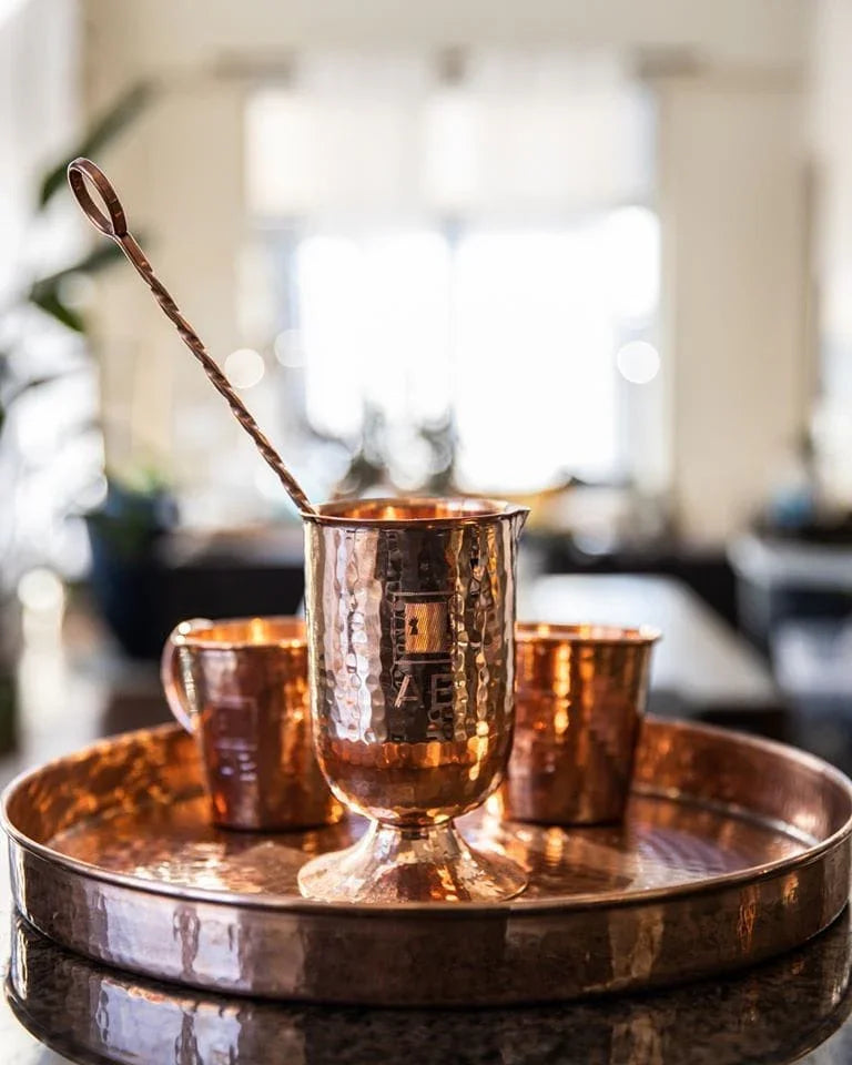 Hammered copper bar mixing glass and serving tray - Your Western Decor