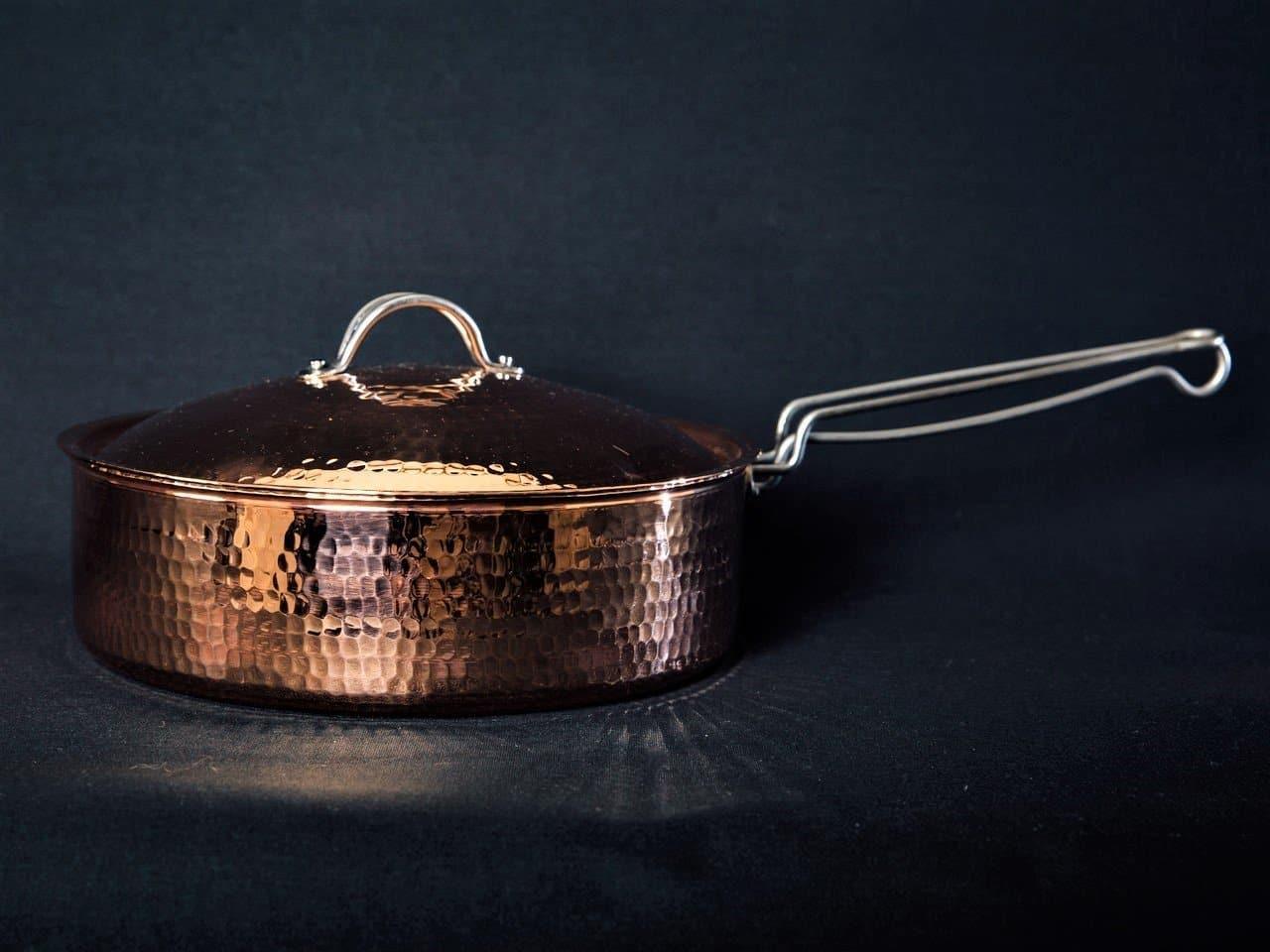 handmade hammered copper saute pan with lid w/ peacock patina - Your Western Decor