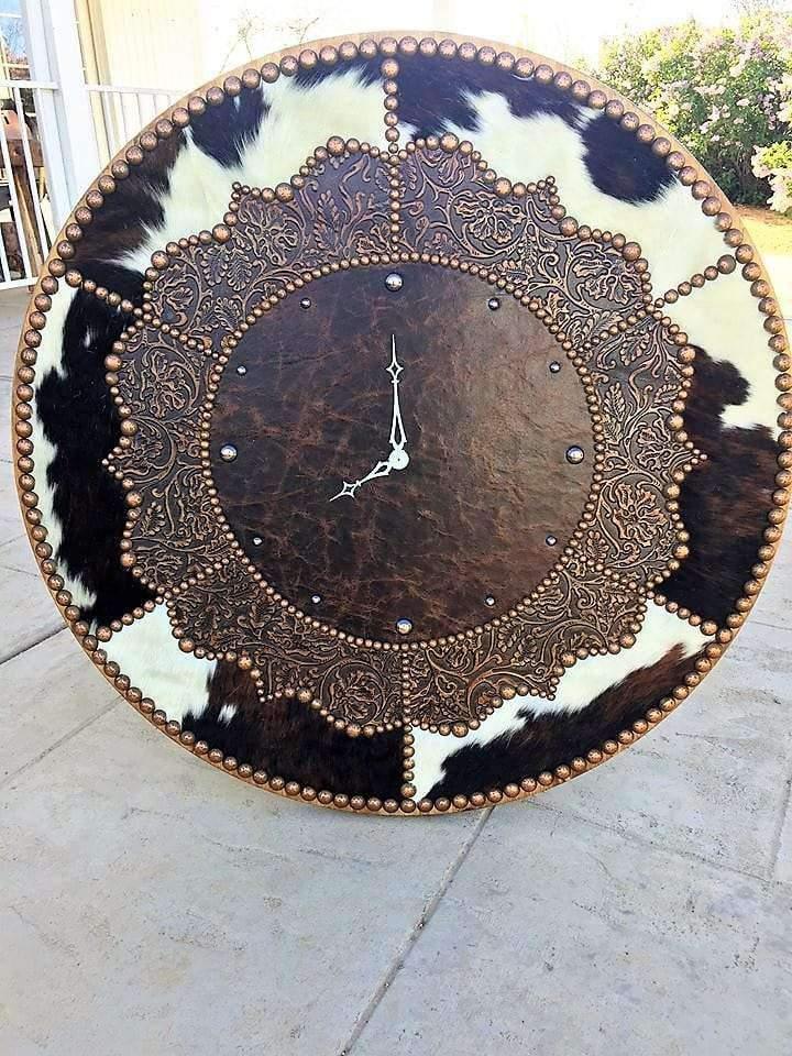 Cowhide Decorative Wall Clock handmade with leathers and cowhide - Your Western Decor