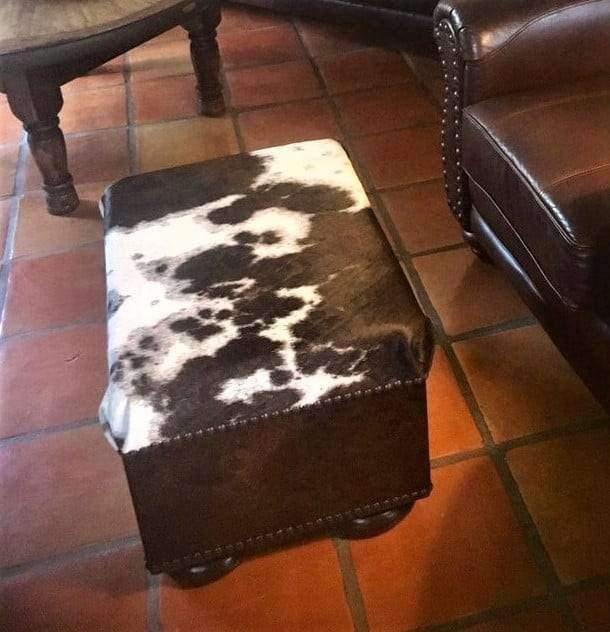 Custom made Leather and cowhide western ottoman. Made in the USA