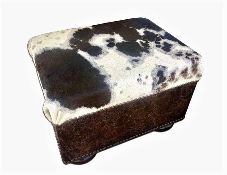Leather and cowhide western ottoman. Made in the USA. Your Western Decor