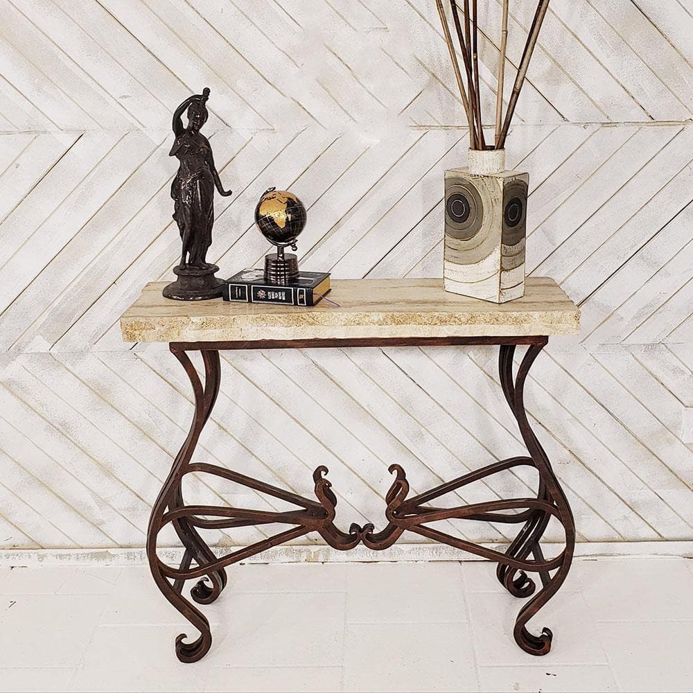 chiseled travertine top and wrought iron frame rustic console or entry table. Your Western Decor