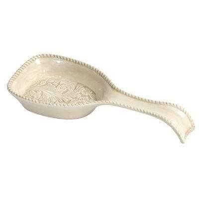 cream color, floral embossed, ceramic spoon rest