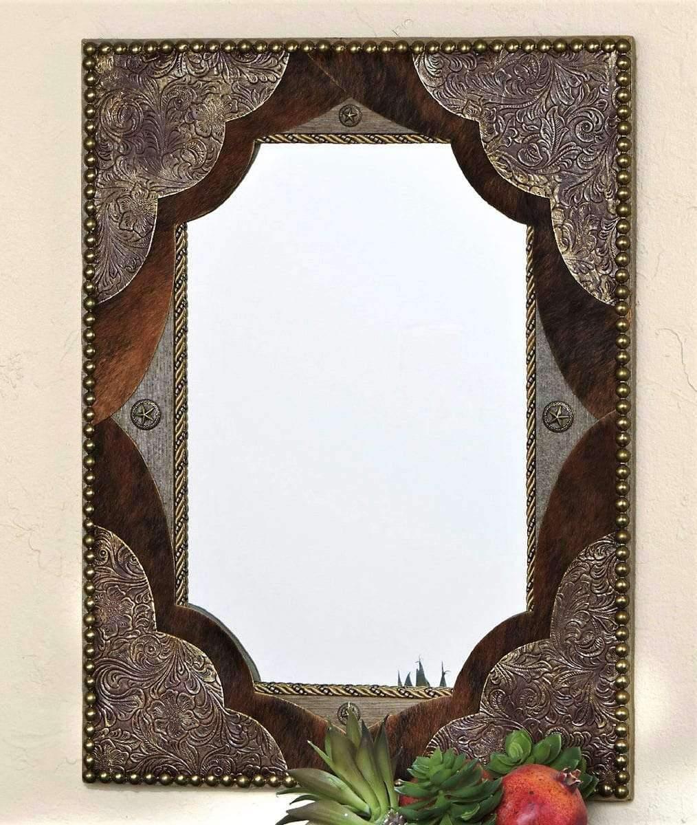 western decor mirror with nailhead trim and star accents
