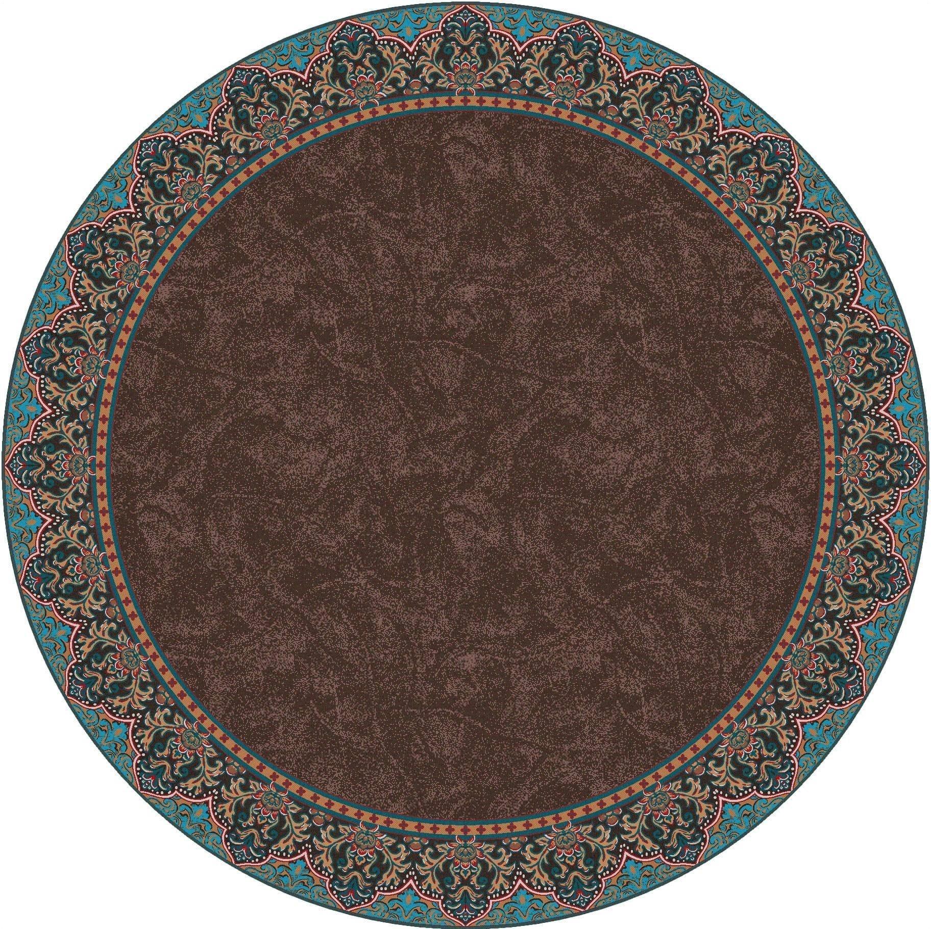 Chocolate & Turquoise ~ Elegant Western Round Area Rug made in the USA - Your Western Decor