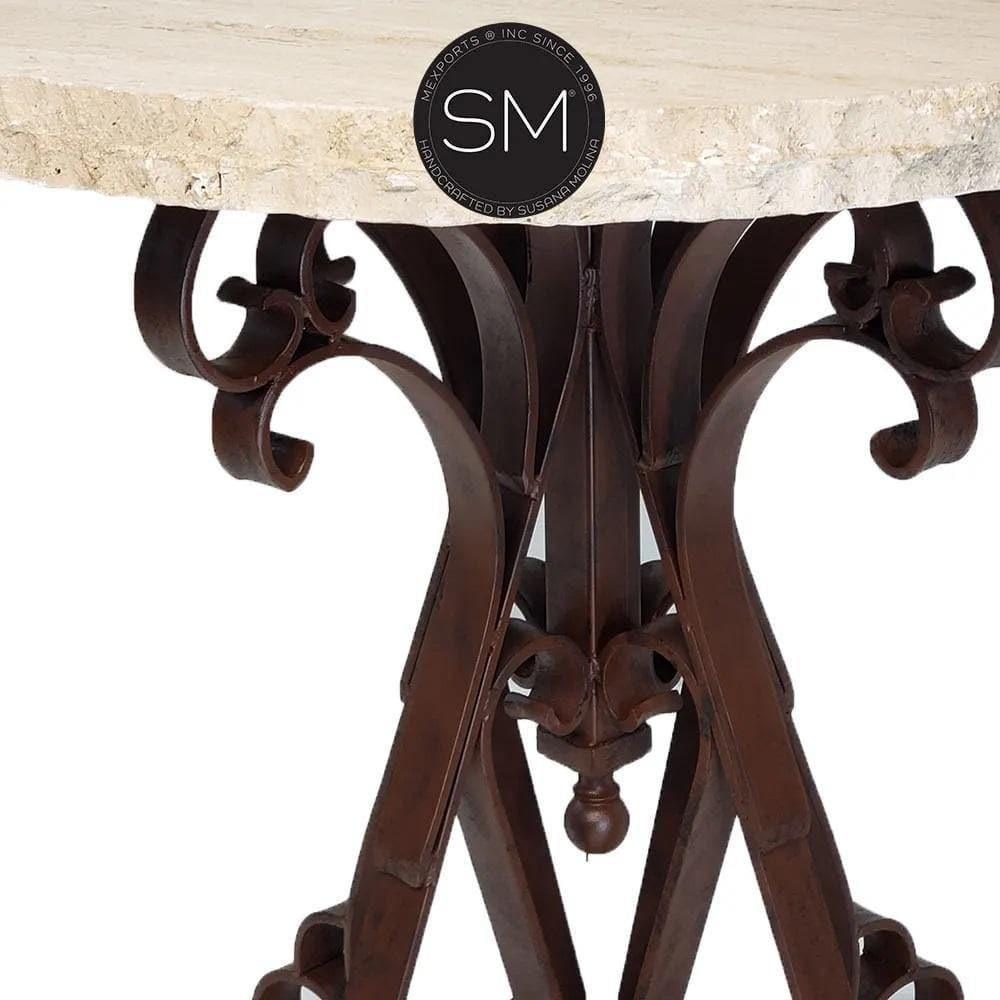Peach Travertine and Iron Console Table - Your Western Decor