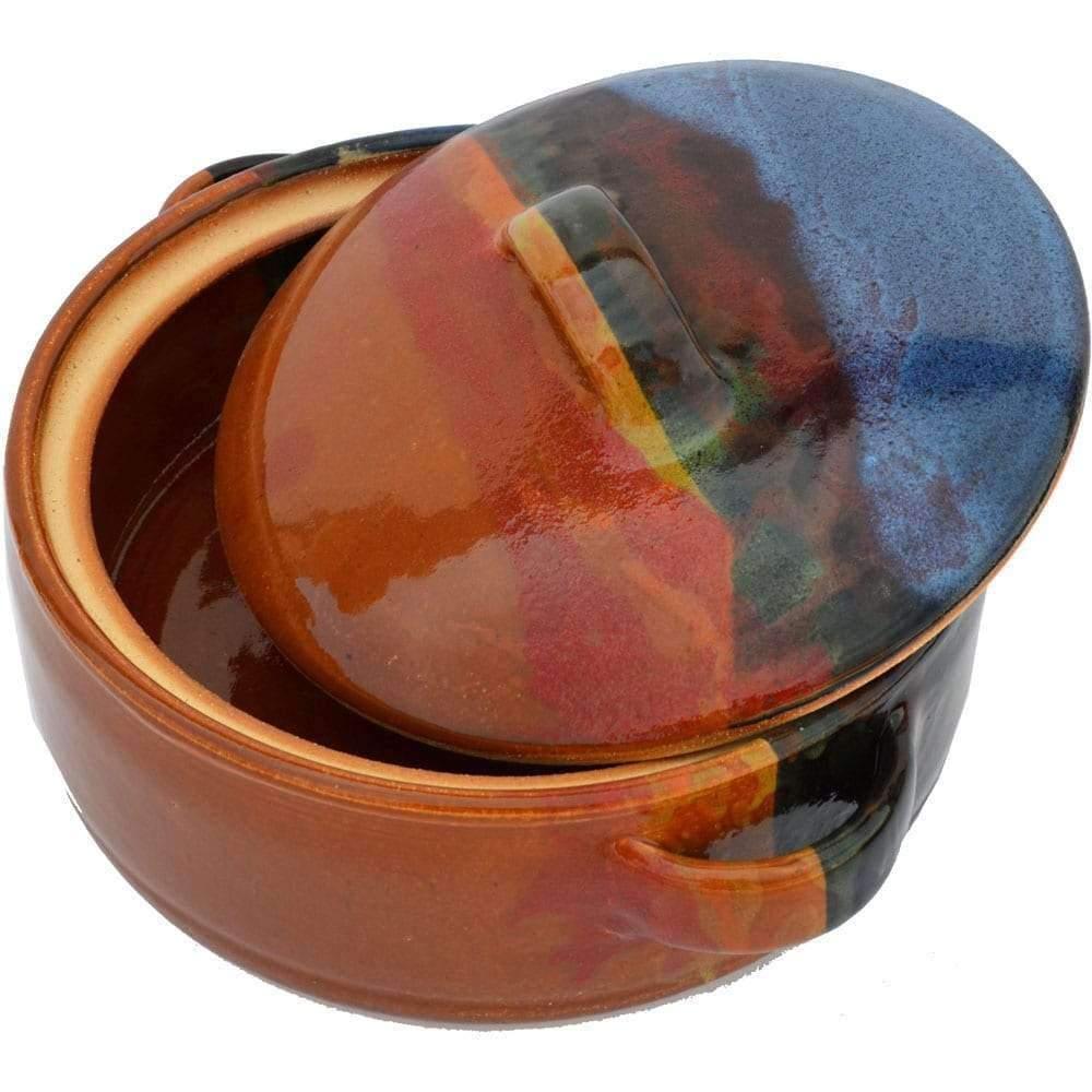 Handmade in the USA pottery casserole baking dish with lid. Your Western Decor.